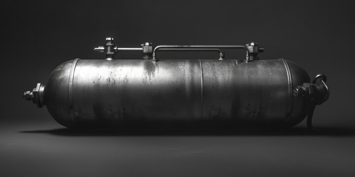 A monochrome image of a metal tank. Suitable for industrial concepts