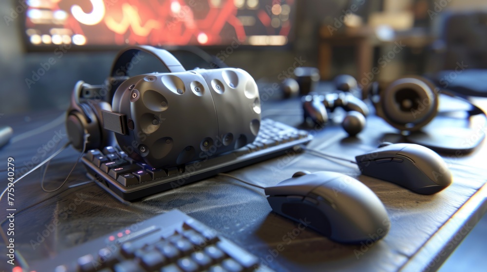 Aufkleber A keyboard and mouse on a desk. Ideal for technology and office concepts