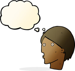 cartoon surprised face with thought bubble