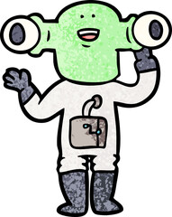friendly cartoon alien waving