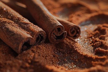 Close up of cinnamon sticks in the sand. Great for food or spice related projects
