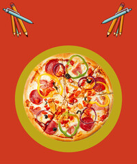 Colorful Round Tasty Pizza vector.