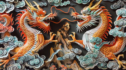 Fototapeta premium chinese dragon hand painted wall art