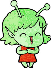 cartoon happy alien girl