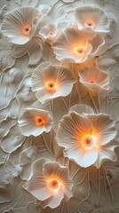 Decorative volumetric flowers with neon lighting. - obrazy, fototapety, plakaty
