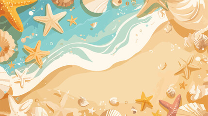 Obraz na płótnie Canvas Round border template with starfish and shells illu