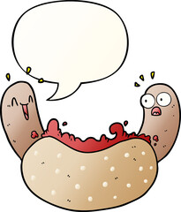 cartoon hotdog with speech bubble in smooth gradient style