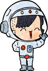 cartoon happy astronaut girl waving