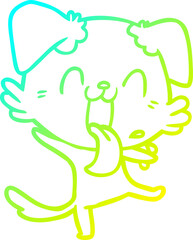 cold gradient line drawing of a cartoon panting dog