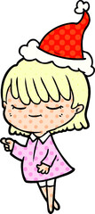 hand drawn comic book style illustration of a woman wearing santa hat