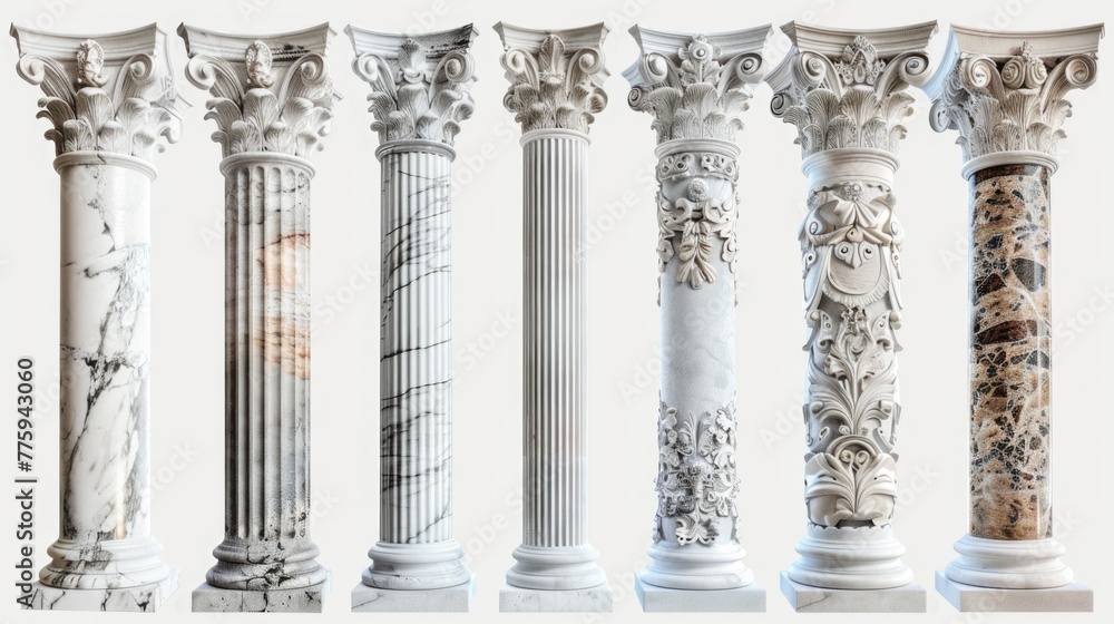 Poster Row of columns with different designs, suitable for architectural concepts