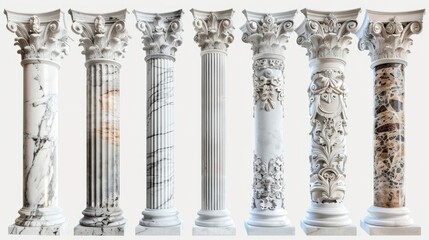 Row of columns with different designs, suitable for architectural concepts