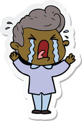 sticker of a cartoon crying man