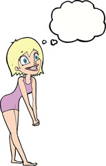 cartoon excited woman with thought bubble