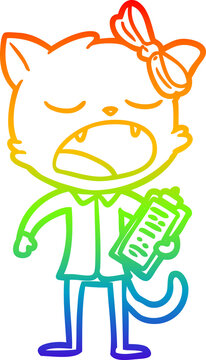 recommend clip art: rainbow gradient line drawing of a cartoon yawning cat