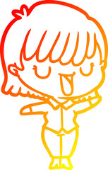 warm gradient line drawing of a cartoon woman