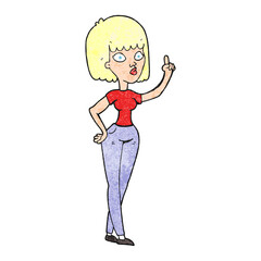freehand textured cartoon woman with idea
