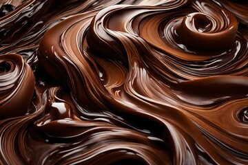 Abstract swirls of melted chocolate captured mid-motion, frozen in a mesmerizing dance of decadence.