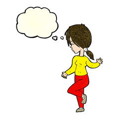 cartoon girl dancing with thought bubble