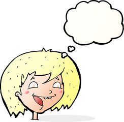 cartoon happy girl with thought bubble