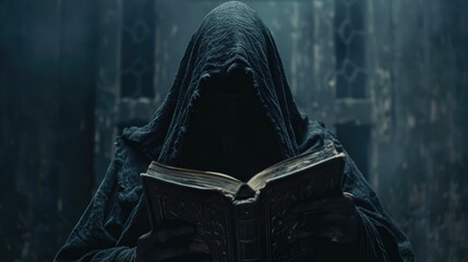 A person in a hooded jacket reading a book. Suitable for educational and leisure concepts - obrazy, fototapety, plakaty