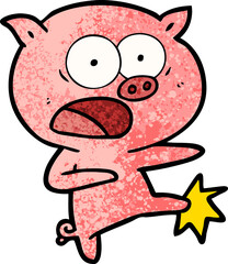 cartoon pig shouting and kicking