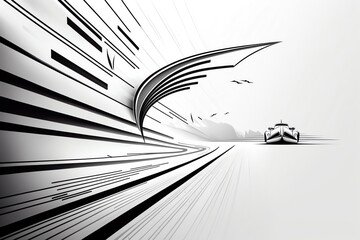 Race speed black white illustration sport car road