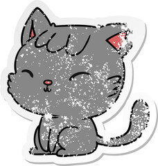 distressed sticker cartoon illustration of cute kawaii cat