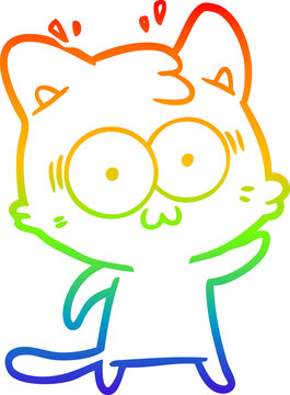 recommend clip art: rainbow gradient line drawing of a cartoon surprised cat