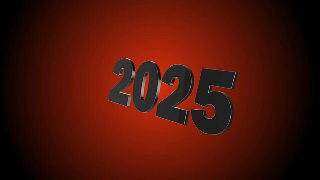 Inscribed 2025 in metallic numerals on a dark red layer. 3D Animation
