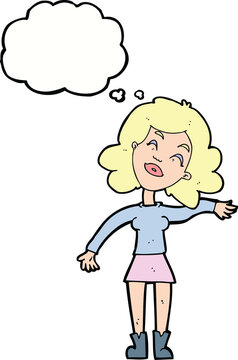 cartoon woman only joking with thought bubble