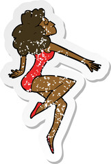 retro distressed sticker of a cartoon dancing woman
