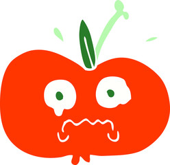 flat color illustration cartoon of a sad apple