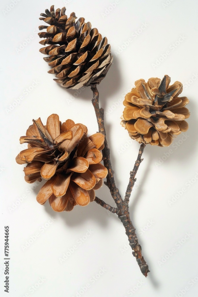 Poster Pine cones arranged on a table, suitable for nature and rustic themes