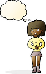 cartoon friendly woman with thought bubble