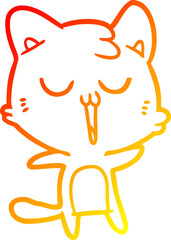 warm gradient line drawing of a cartoon cat singing