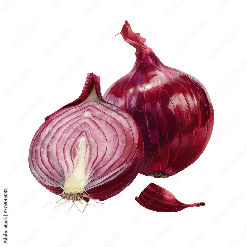 Poster red onion and half slices on display