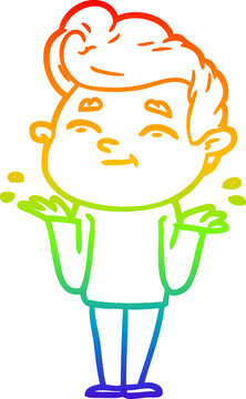 recommend clip art: rainbow gradient line drawing of a happy cartoon man shrugging