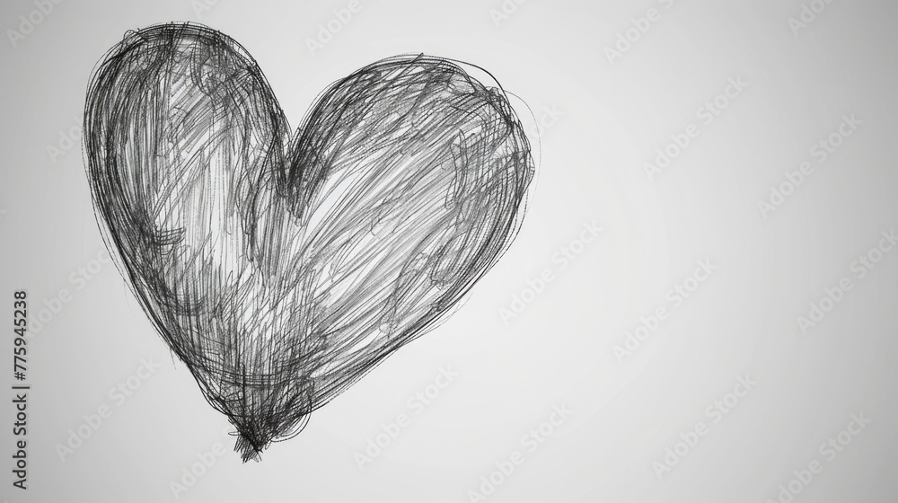 Poster simple heart drawing in black and white, suitable for various projects