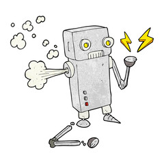 freehand textured cartoon broken robot
