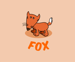 A cute orange fox with text on an orange background - vector