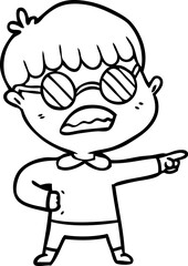 Fototapeta premium cartoon pointing boy wearing spectacles