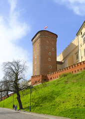 Krakow, Poland - Wawel Hill and Royal Wawel Castle, defensive walls. Krakow is UNESCO World Heritage Site