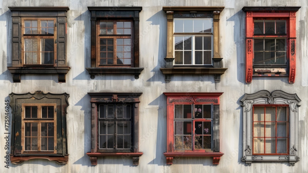 Aufkleber A row of windows on the side of a building, suitable for architectural concepts