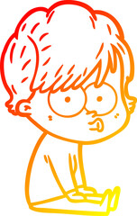 warm gradient line drawing of a cartoon woman