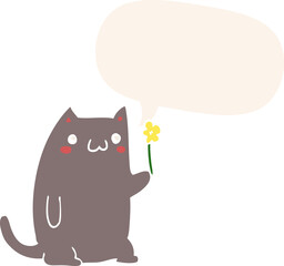 cute cartoon cat with speech bubble in retro style