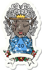 Retro Tattoo Style elf barbarian character with natural twenty dice roll