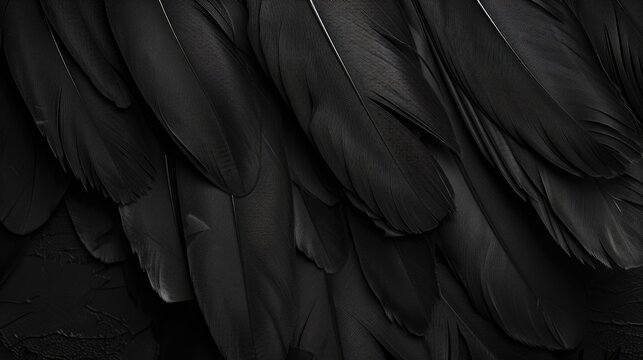 Detailed view of a black bird's feathers. Suitable for nature and wildlife themes