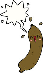 happy cartoon sausage with speech bubble