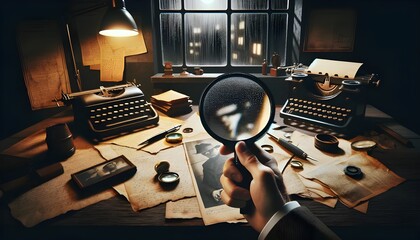 Noir Detective Scene with Magnifying Glass
